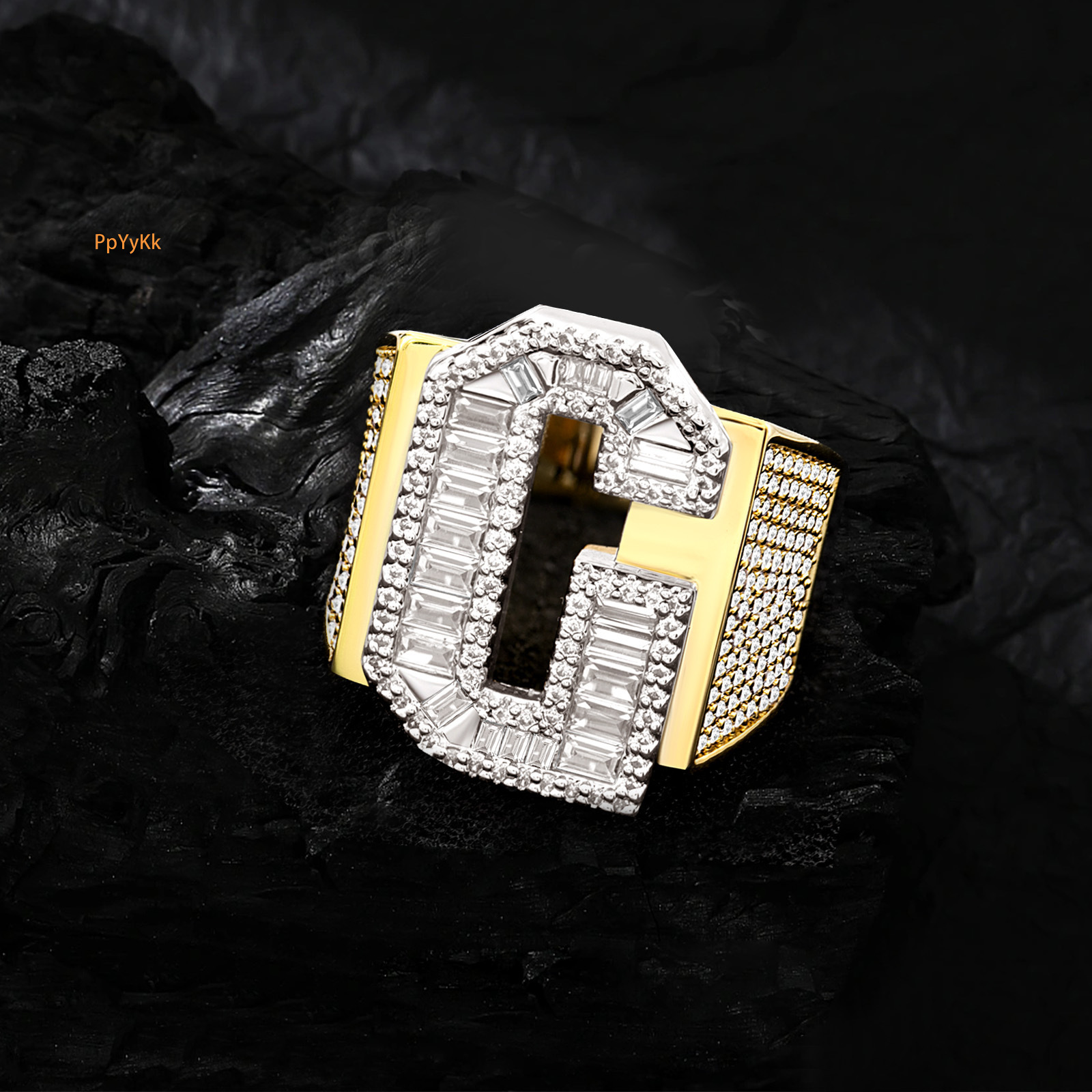 Moissanite rings Hip Hop Moissanite Ring English Letter Men's Light Luxury Unique Design High End Ring