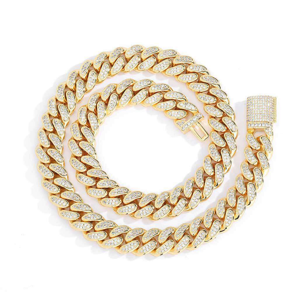 Hip Hop Zircon Necklace 12mm Flip Clasp Double Row Full Dia Cuban Chain Trendy Brand Personality Men's Bracelet bb8e