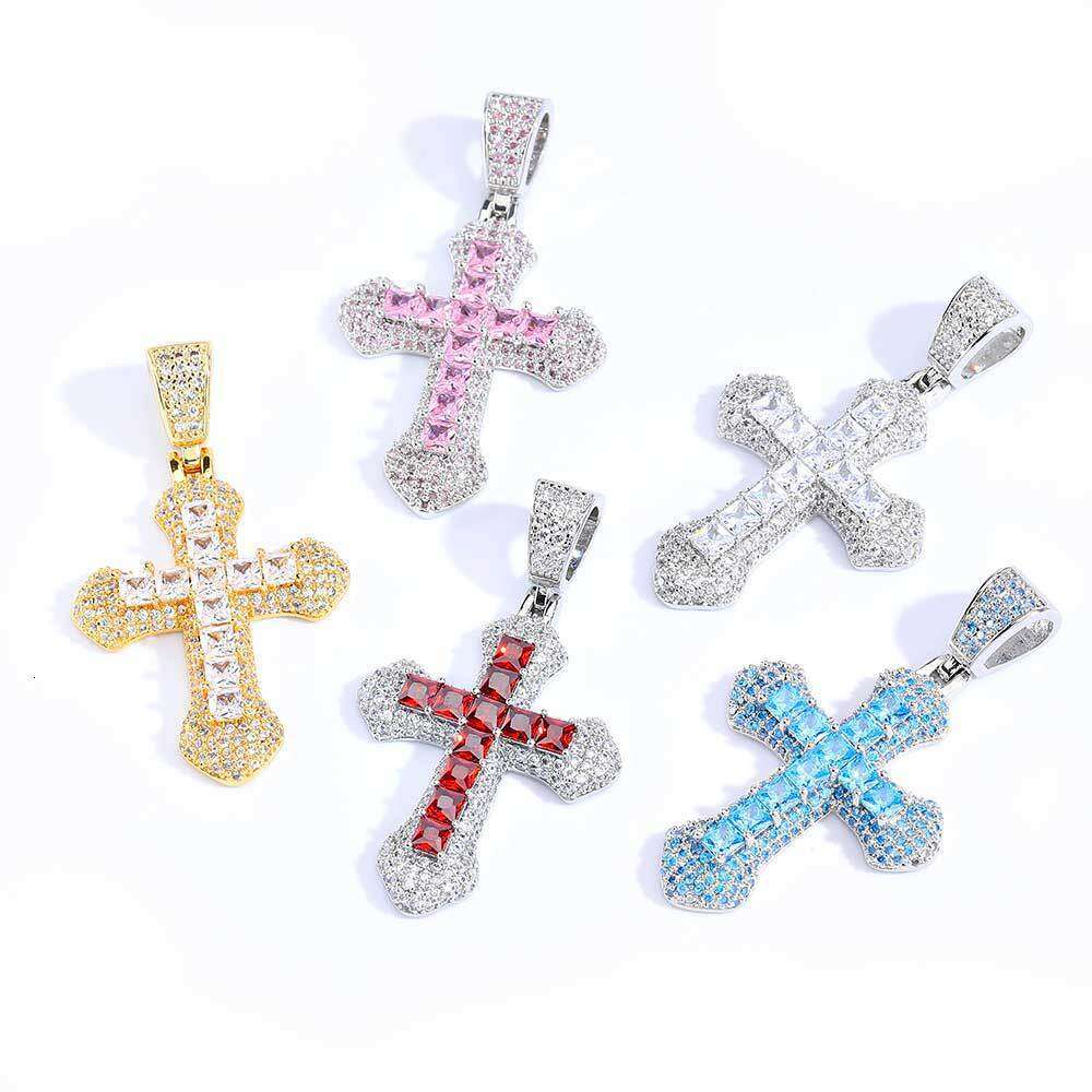 Unique Colorful Cross Men Hip-Hop Full Dia Zircon Pendant Necklace Jewelry for Women Versatile 8eb0