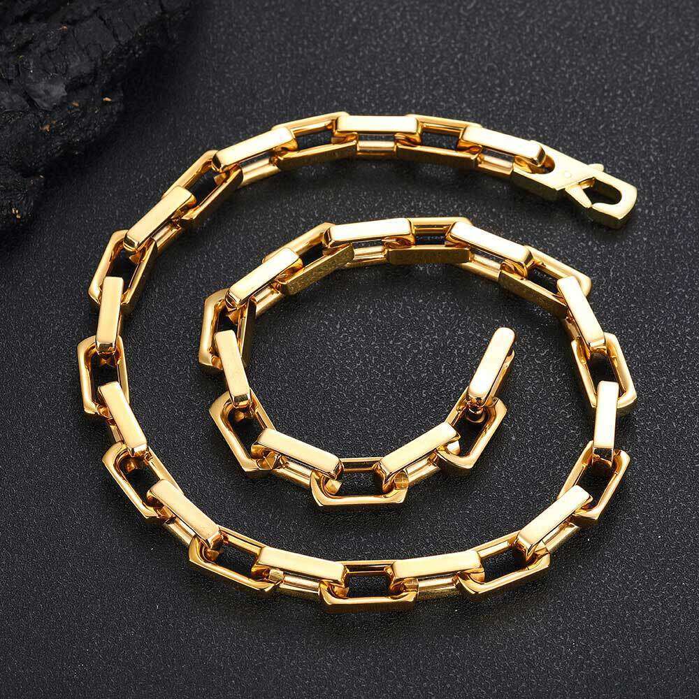 Personalized Jewelry Titanium Hip Hop 9mm Square Buckle Bamboo Chain Stainless Steel Men's Necklace 6cf3