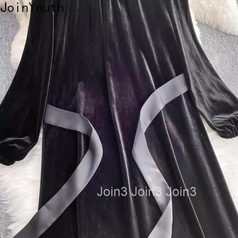 Oversized Dresses for Women Vintage Thicked Robe Femme Bandage Slim Waist Temperament Velvet Dress Chic 2025 Vestidos De Mujer