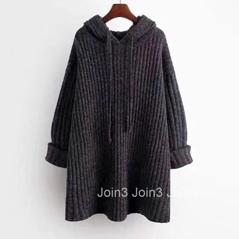 Oversized Pullovers Women Fall Winter Clothing Vintage Korean Jumper Hooded Bandage Sueter Mujer Casual Chic Knitted Sweater
