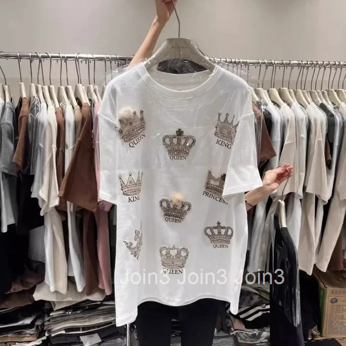 Oversized Tshirts 2025 Womens Clothing Short Sleeve O-neck Summer Tees Y2k Tops Ropa Mujer Casual Korean Chic Diamond T Shirts