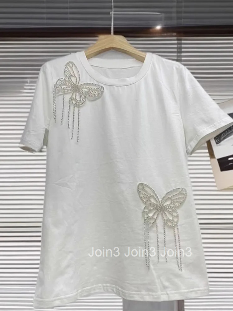 Y2k Top Korean T Shirts Womens Clothing Summer Fashion Camisetas O-neck Short Sleeve Loose Tees Diamond Butterfly Sweet Tshirt
