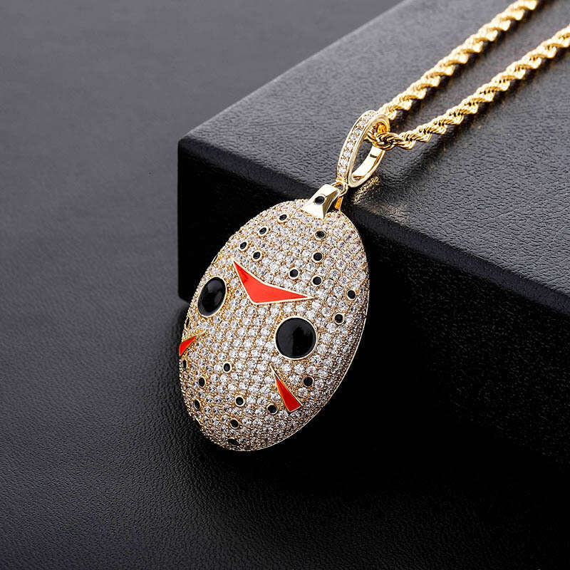 Hip Hop Saw Mask Micro Paved Zircon Exaggerated Pendant Unisex Trendy Necklace