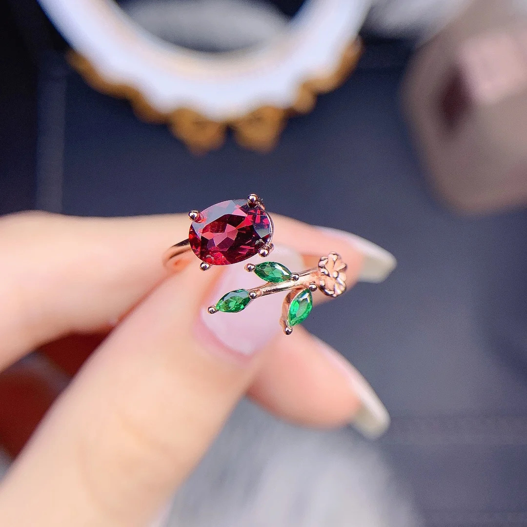 FS Inlay 6*8mm Natural Garnet Ring for Women S925 Sterling Silver Fine Fashion Charm Weddings Jewelry MeiBaPJ With Certificate 250617