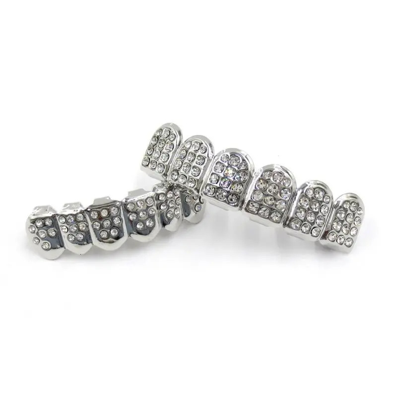 Fshion Hip Hop Gold Silver Colour Iced Out CZ Teeth Top Bottom Men Women Jewelry Party Gifts 250613