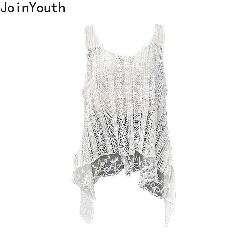 Summer Sweet Tanks 2024 Women Clothing Sleeveless Loose Camis Solid Color Hollow Out Patchwork Lace Tanks Y2k Tops Ropa Mujer
