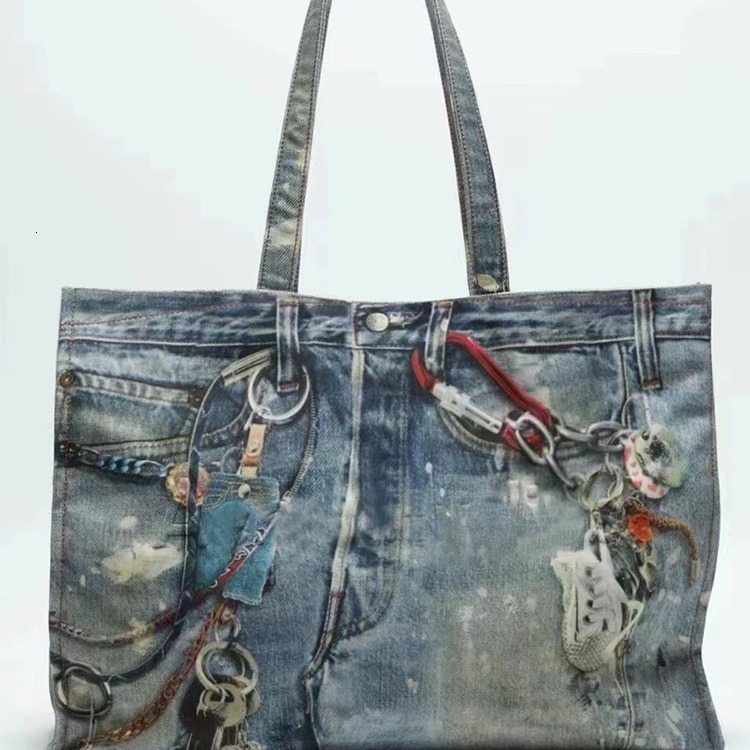 Free shipping designer bag Ins Internet Celebrity Same Style Casual Versatile Retro Chain Denim Shoulder Bag Handbag Tote Large Bag 2024 New