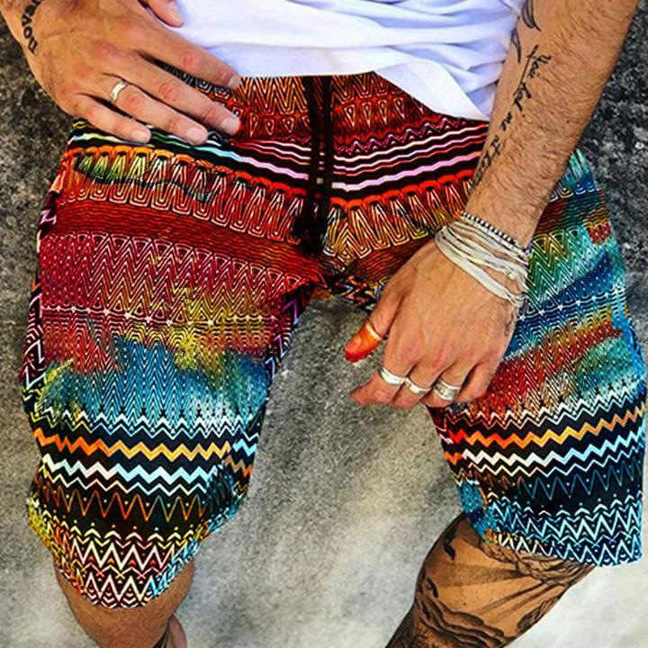 Foreign Trade 2025 European and American Men's 3D Print Loose Casual Cotton Linen Drawstring Shorts Sports Five-Point Beach Shorts for Men