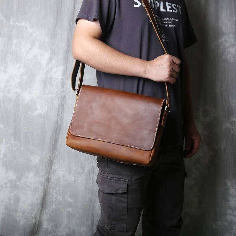 Retro Men's Genuine Leather One-Shoulder Head Layer Cowhide Cross Style Large Capacity Casual Messenger Bag