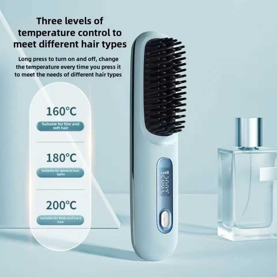 LED Digital Display Electric Straightening Comb Negative Ions Hair Smoothing Hair Straighten Brush Anti-scalding USB ChargingXJ250621