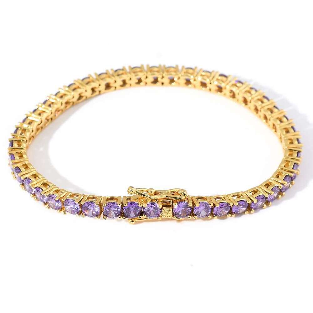 Chain 4mm Purple Row Zircon Tennis Hip-Hop Necklace tennis chain d13e