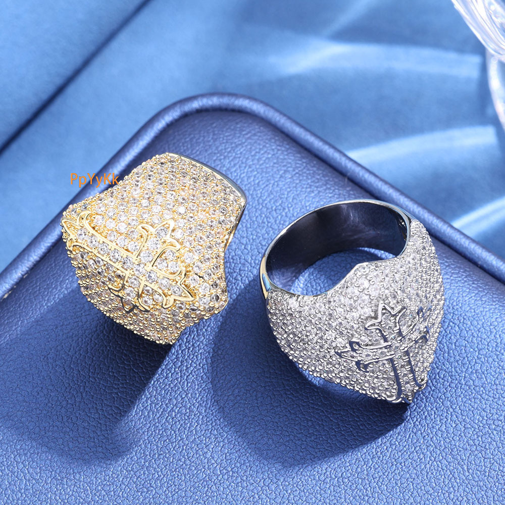 Moissanite rings Hip Hop Diamond Cross Full Diamond Ring Trendy Luxury Men's Statement Finger Ring