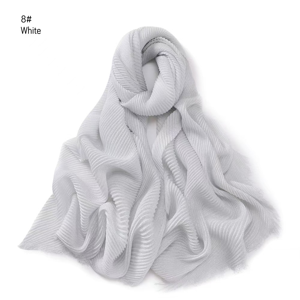 T1032 Spring new pure color silver silk wrinkled polyester scarf female single color two-end short beard headscarf shawl
