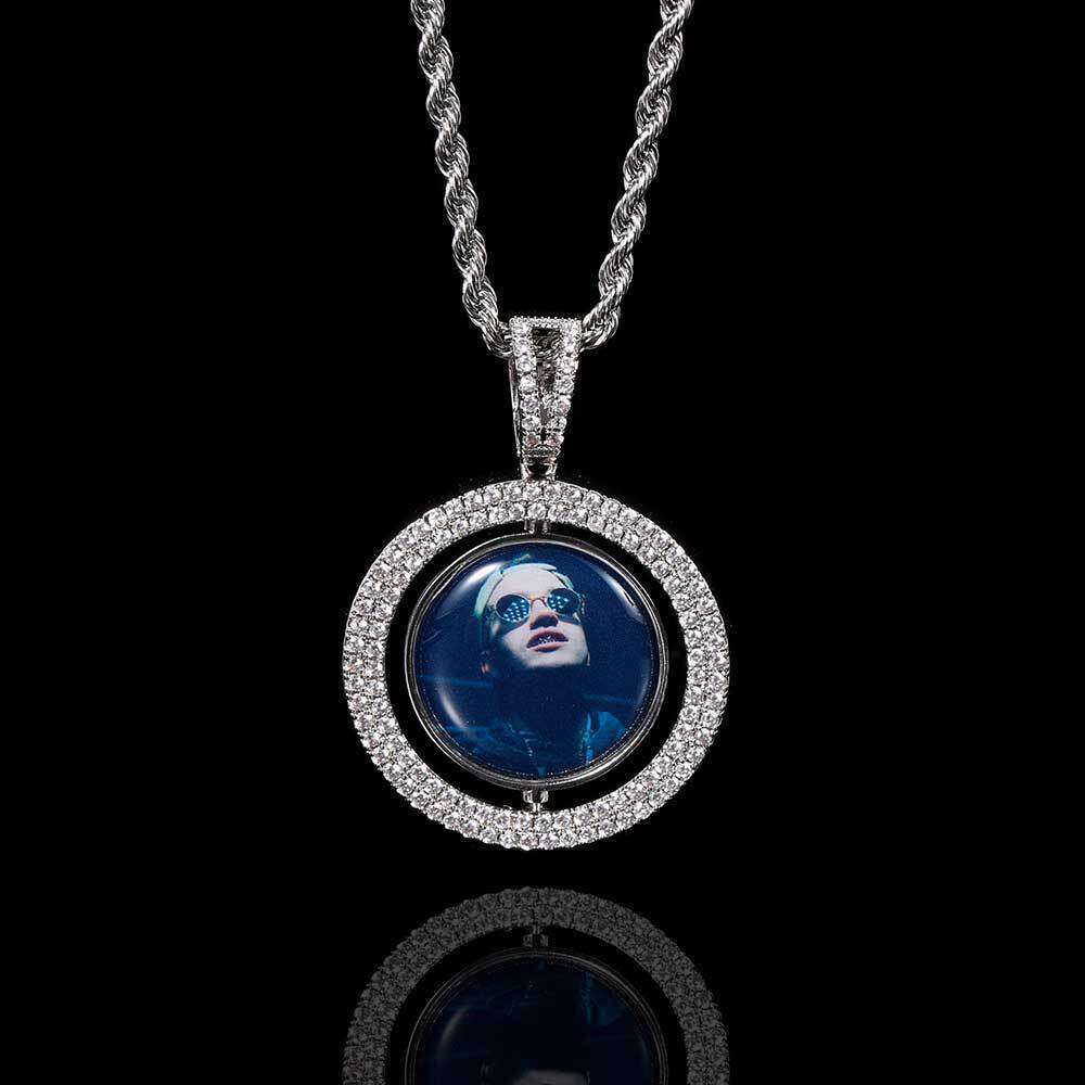 Hip Hop Frame DIY Creative Rotatable Hollow Double-Sided Round Photo Pendant Jewelry Trendy Brand 35d9