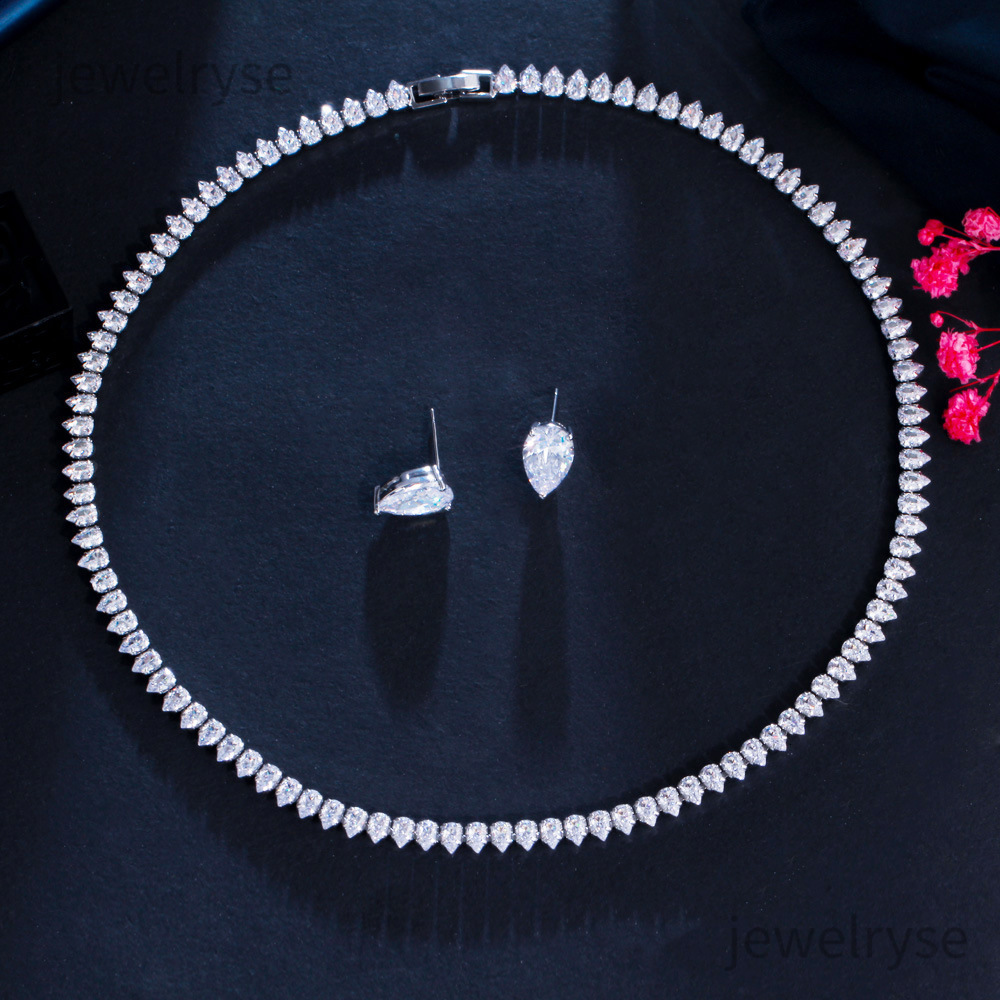 Bridal Jewelry zircon clavicle chain two piece set female wedding dress personalized Necklace Earring Jewelry Chain Set