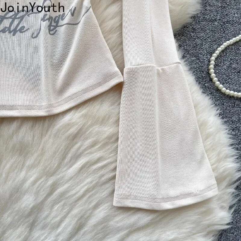 Vintage Woman T Shirts Patchwork Furry Slash Neck Flare Sleeve Tees Y2k Tops Tunic Letter Tshirt Ropa Mujer Korean Camisetas
