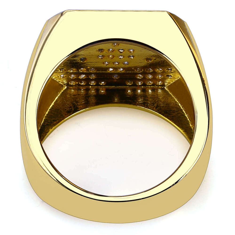 Jin Ao Hot Plated Gold Inlaid Zircon Geometric Shape Hip-Hop Men's Ring Trendy Jewelry