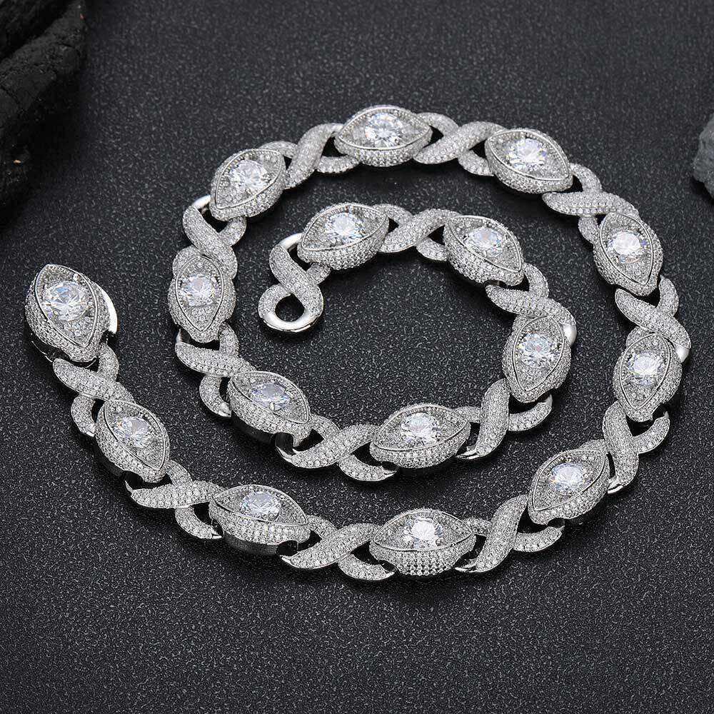 15mm Zircon Infinite Eye Figure-8 Cuban Hip-Hop Men's Necklace 2cc4