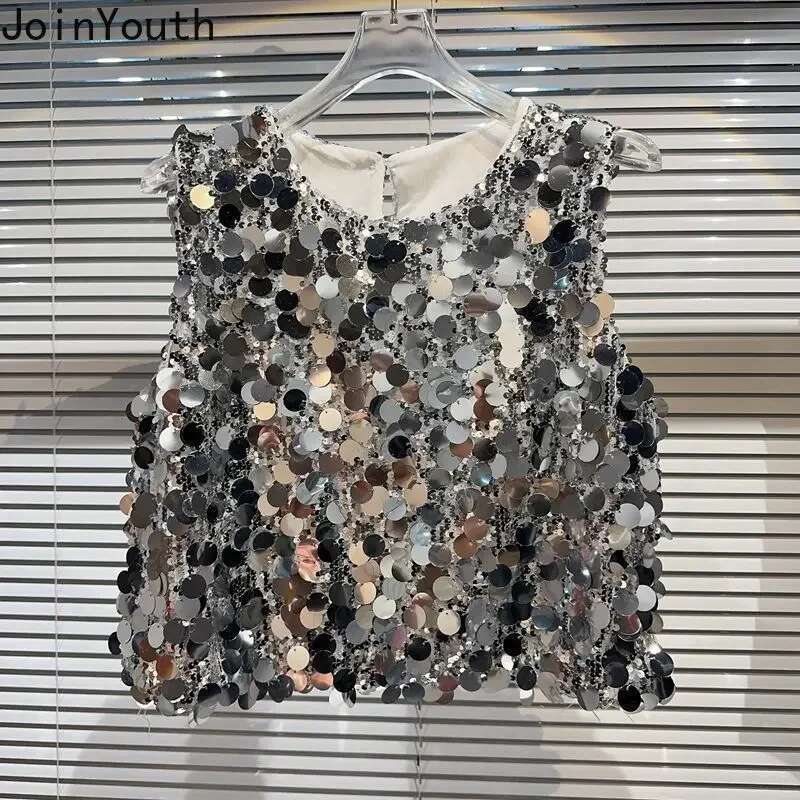Heavy Sequined Y2k Tops Womens Clothing Fashion Loose Tanks 2025 Ropa Mujer Sleeveless Korean Summer Camis Sexy Crop Top 27t781