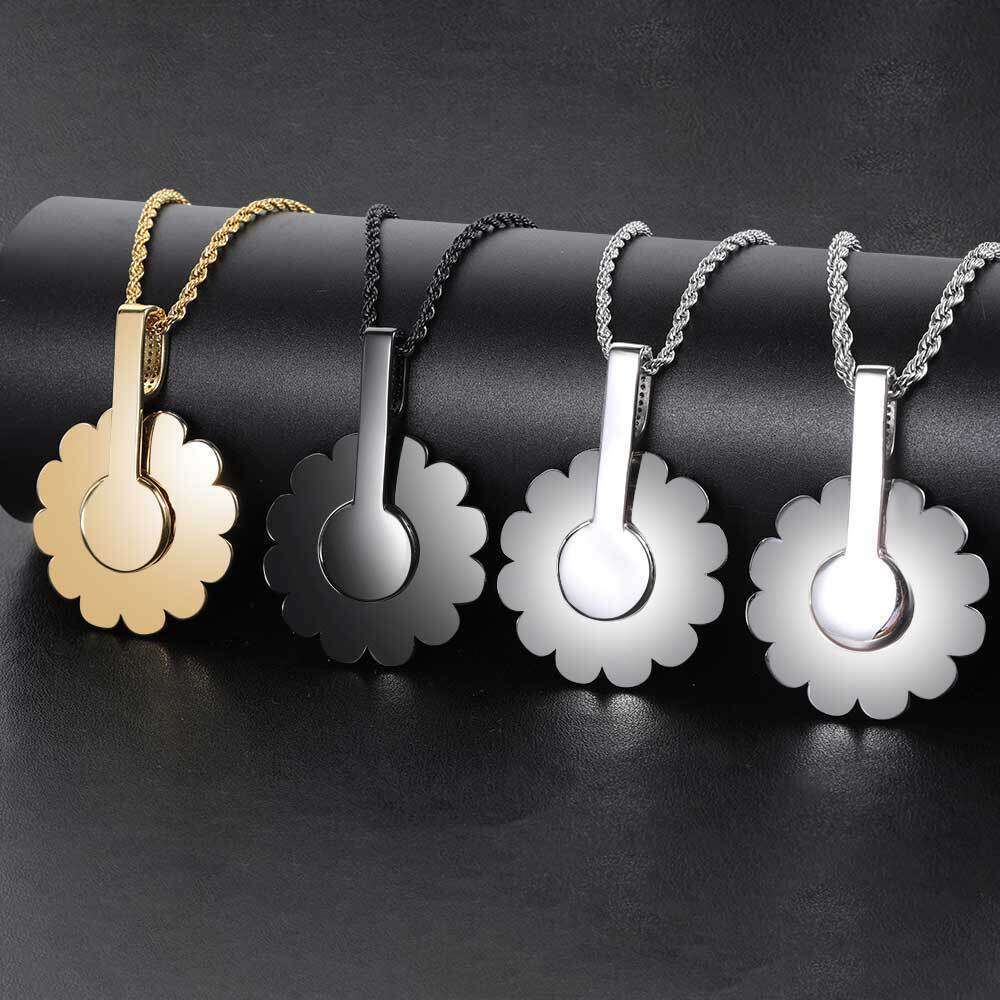 Copper Inlaid Zircon Rotatable Murakami Suower Pendant Real Gold Plated Trendy Hip Hop Necklace 9ece
