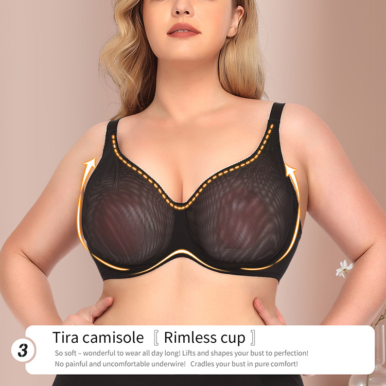 Plus Size Women's Bra Cup Sheer Mesh Underwear Sexy Transparent Lace Bralette No Wire Bra for Daily Wear Sexy Ultra-thin Bra Plus Size Underwear 