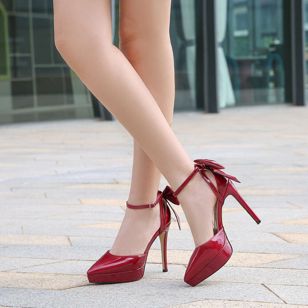 2023 Spring Summer New High Heels Thin Heel Versatile Bowknot Strap Pointed Toe Shallow Mouth Single Women's Wedding Shoes