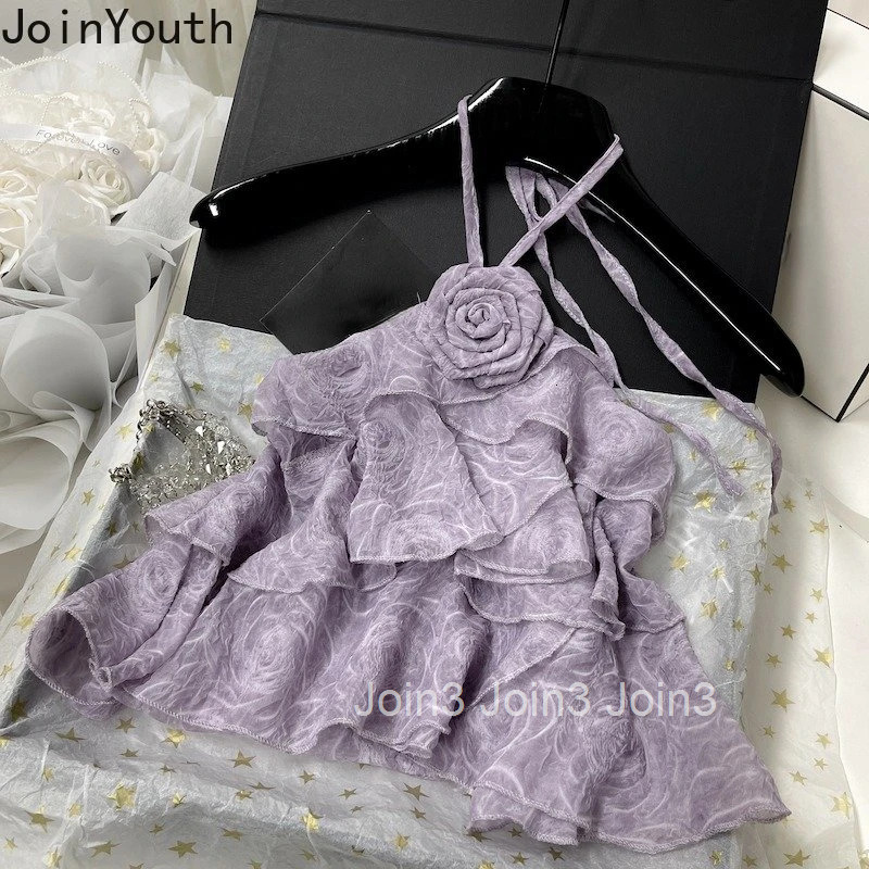 2025 Blusas Mujer De Moda Chiffon Print Blouse for Women Chic 3D Floral Loose Shirts Crop Tops Ruffles Sexy Summer Shirts 27o571
