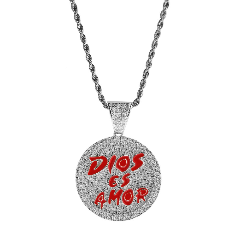 Bling Letter Disk Round Pendant Necklace Diamond Studded Hip-hop Necklace Ins Street Mens Fashion Accessories Wolf Tide Rapper Hip Hop Punk Rock Jewel