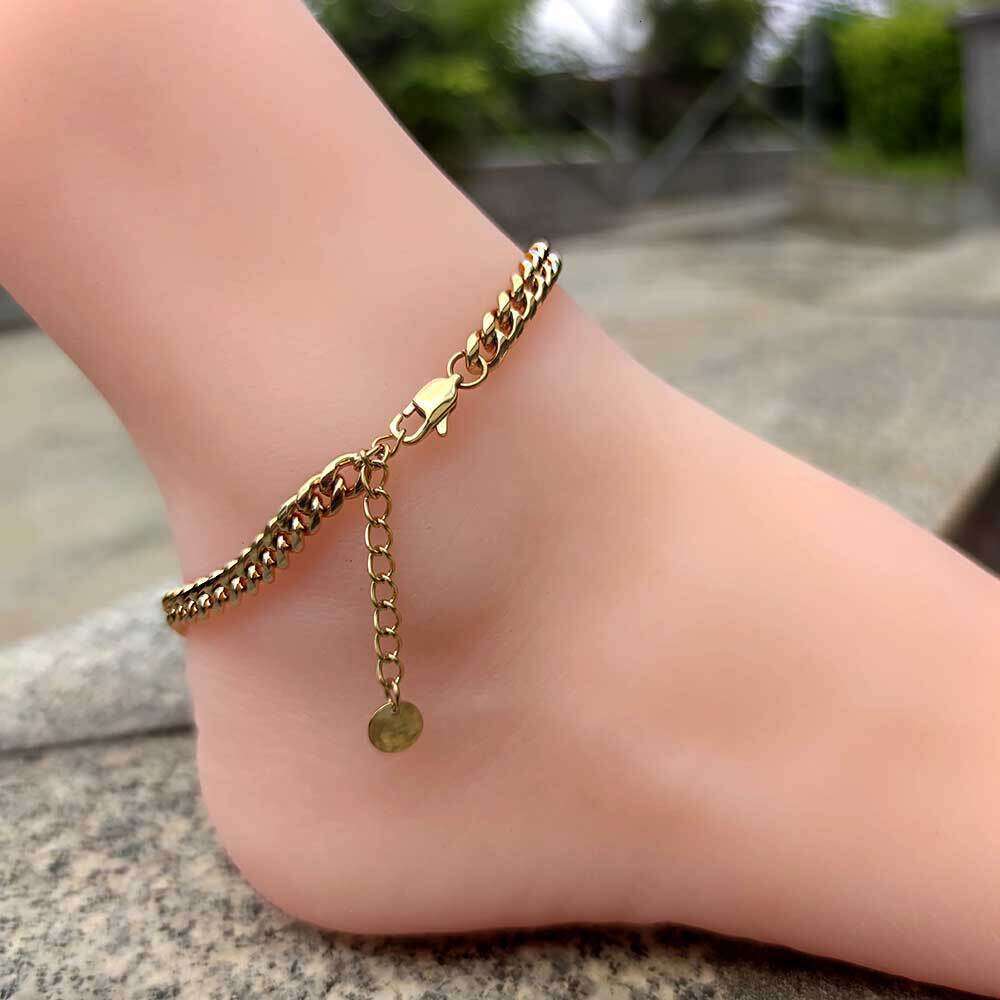 Hip Hop Style Stainless Extended Chain Round Polished Cuban Niche Jewelry Titanium Steel Anklet for Women 0139