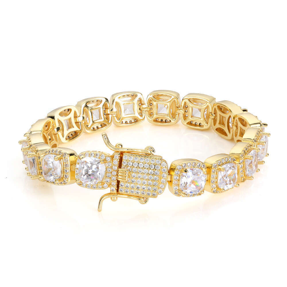 New High-Quality 10mm Men's Rock Candy Copper Micro-Inlaid Square Zircon Hip-Hop Jewelry Bracelet 05dc