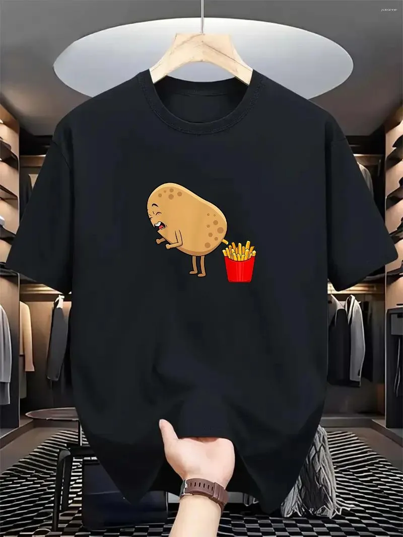 T Shirts Women's Men'S Casual Crew Neck T-Shirt Polyester Knit Fabric Regular Fit Short Sleeve With Potato To French Fries Graphic