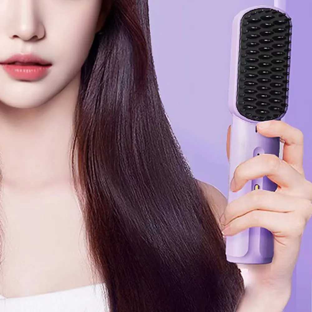 Cordless Hair Straightener Brush Rechargeable Hair Straightening Comb Anti-Scald Portable Straightening Brush for All Hair TypesXJ250621