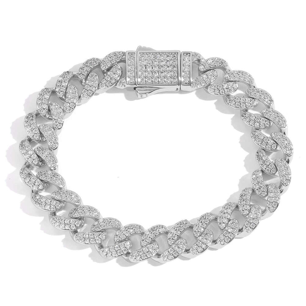 12mm Cuban Chain Micro Paved Zircon Spring Clasp Personality Trendy Men's Hip Hop Necklace Accessories e413