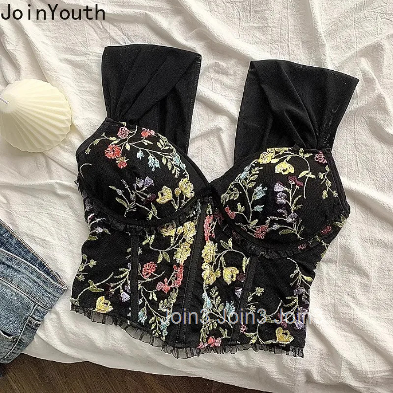 Sexy Tanks for Women Patchwork Lace Embroidery Temperament Camis 2025 Ropa Mujer Backless Folds Crop Tops Fashion Summer Vest