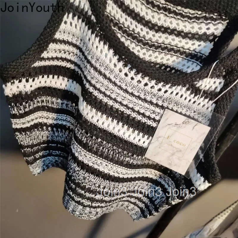 Knitting Tank Crop Top 2025 Womens Clothing Fashion Striped Summer Camis Vintage Casual Hollow Out Vest Y2k Tops Ropa Mujer