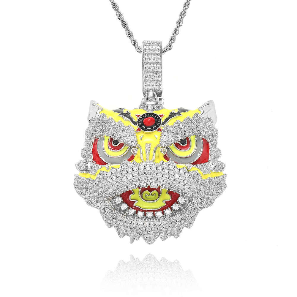 National Trend New Dance Pendant Hip Hop Copper Inlaid Zircon Colorful Lion Head Necklace Trendy Accessories 5edd