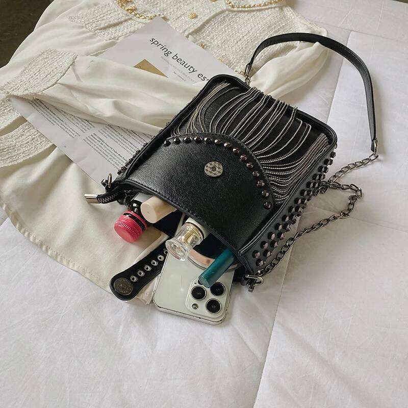 Designer Cylinder Bag Ladies Fashion Rivet Shoulder Bags Fringed Small Mobile Phone Crossbody Purse Summer Chain Borse