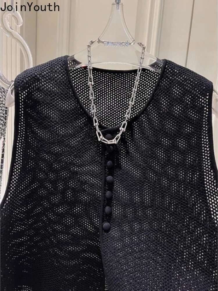 Summer Tanks Women Clothing Fashion Korean Waistcoats Thin Irregular Hollow Out Vest Coats Ropa Mujer Vintage Oversized Tops