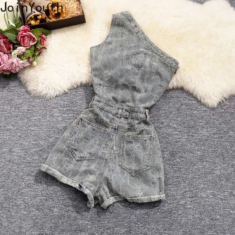 Harajuku Denim Jumpsuit Fashion Summer Rompers Womens Clothing 2025 Off Shoulder Slim Waist Sexy Playsuit Korean Y2k Bodysuit