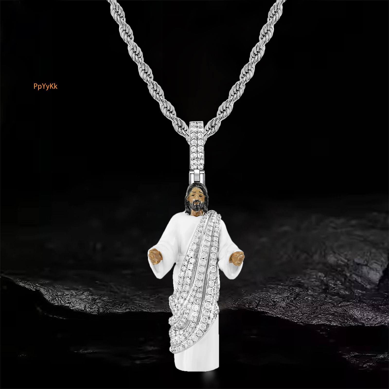 Hip Hop Portrait Pendant Diamond Inlaid Choker Necklace American Niche Light Luxury High End Trendy Accessory Pass the diamond tester