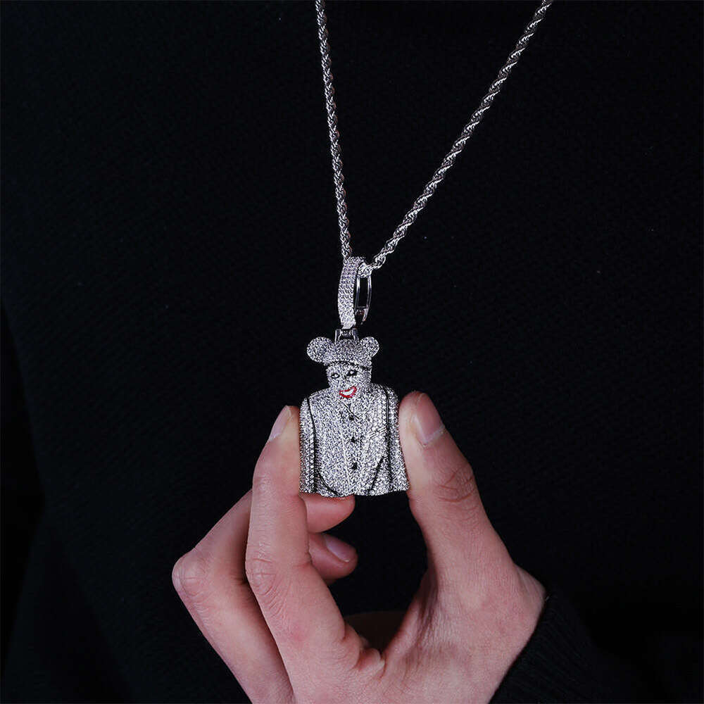 Clown Joker Half Body Statue Large Personality Men's Pendant Full Zircon Necklace Accessory