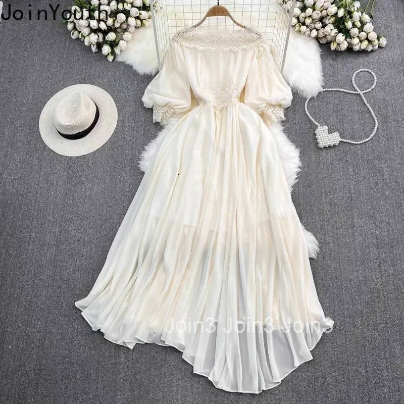 Temperament Robe Femme Elegant Dress for Womens Slash Neck Slim Waist Fashion Irregulae Maxi Dresses 2025 Vestidos De Mujer