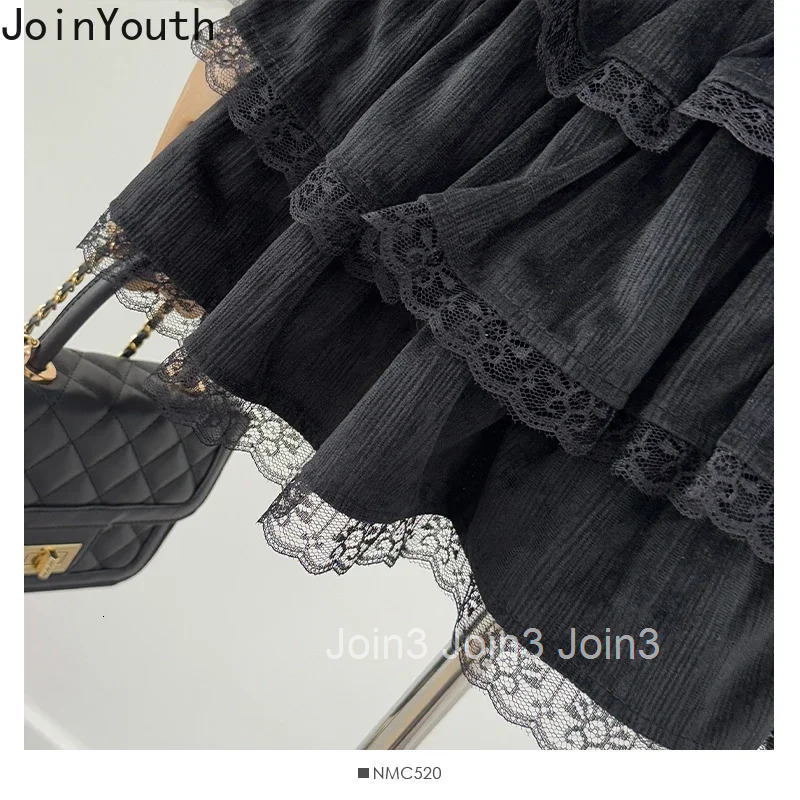 Skirt 2 Piece Sets Womens Outfits Roupas Femme Slash Neck Bandage Bow Tops Patchwork Lace A-line Mini Skirts Suit Chic Sweet Set