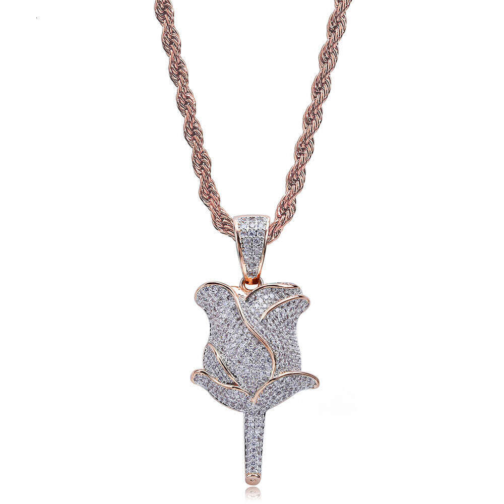 Rose Flower Full Dia Zircon Personality Unisex Trendy Ins Hip-Hop Necklace