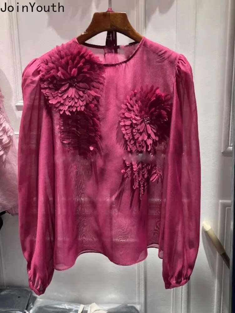 2025 Blusas Mujer De Moda Solid Color Blouse Women Clothing 3D Floral Shirts Long Sleeve O-neck Loose Korean Summer Blouses Tops
