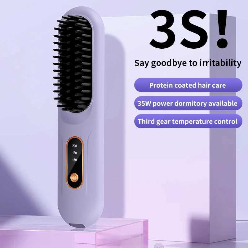 Hair Straightening Comb Rechargeable Portable Straight Curl Dual Purple 3-speed temperature control standby 60 minutes Size 20CMXJ250621