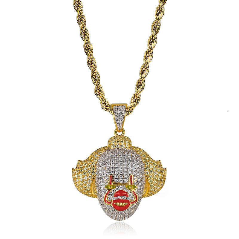 Hip Hop COS Classic Clown Fun Pendant Full Zircon Inlay Unisex Trendy Accessories