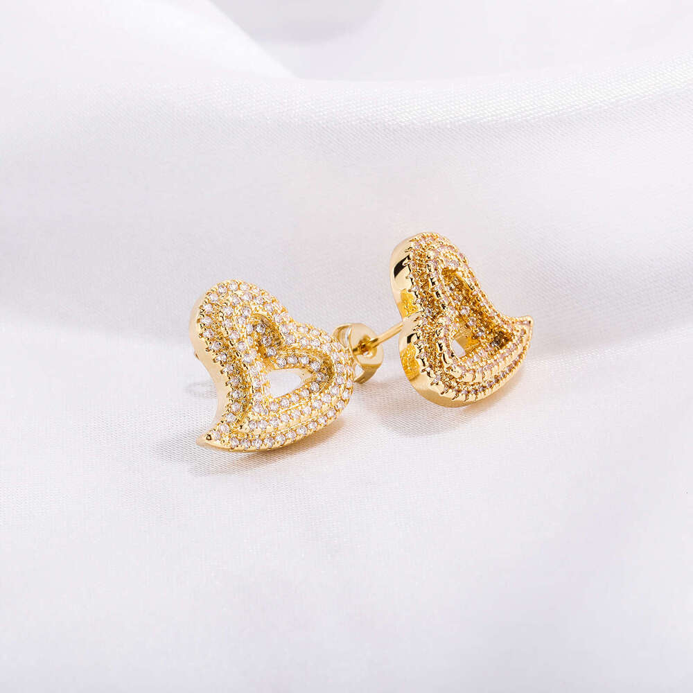 Zircon Hollow Heart Light Fashion Hip-Hop Earrings Exaggerated Personality Ear Jewelry